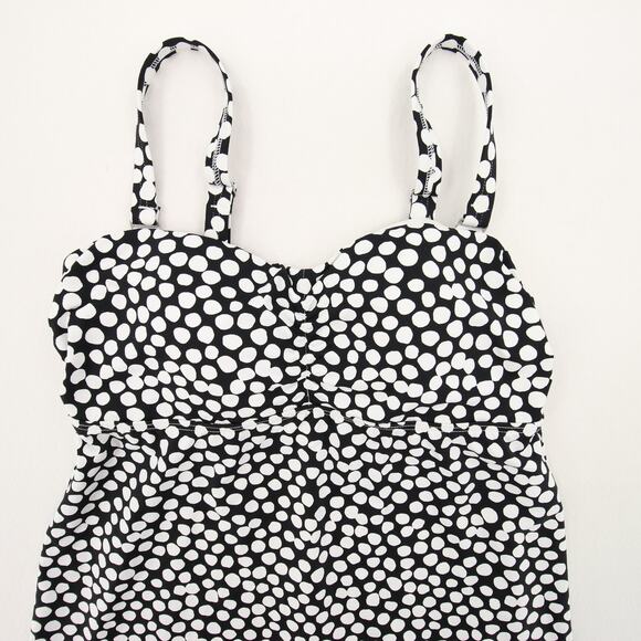 Lands End Tankini Top Black White Dotted Strapless Removable Straps Bra Size 2 - Picture 3 of 12